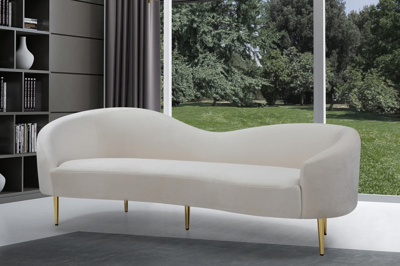 Ritz 85.5" Velvet Upholstered Sofa in Cream - 659Cream-S