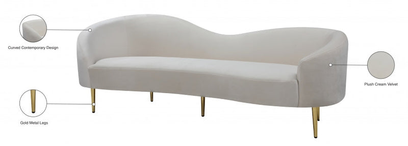 Ritz 85.5" Velvet Upholstered Sofa in Cream - 659Cream-S