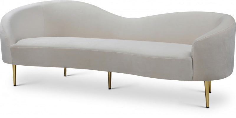 Ritz 85.5" Velvet Upholstered Sofa in Cream - 659Cream-S
