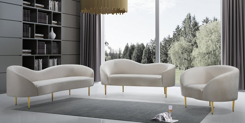 Ritz 85.5" Velvet Upholstered Sofa in Cream - 659Cream-S