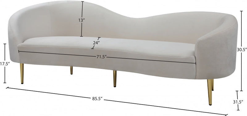 Ritz 85.5" Velvet Upholstered Sofa in Cream - 659Cream-S