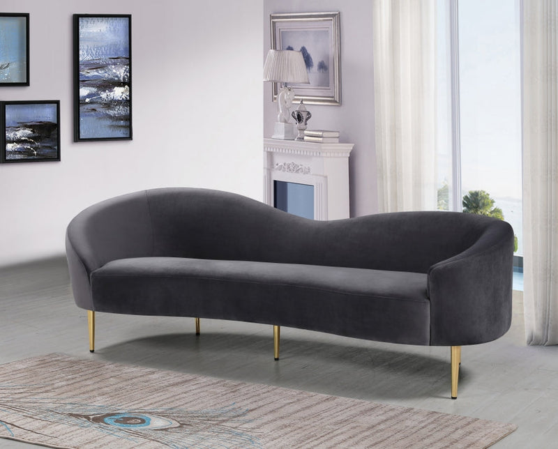 Ritz 85.5" Velvet Upholstered Sofa in Grey - 659Grey-S