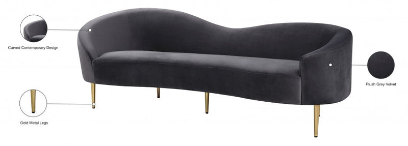 Ritz 85.5" Velvet Upholstered Sofa in Grey - 659Grey-S