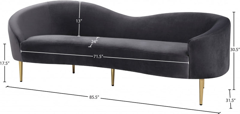 Ritz 85.5" Velvet Upholstered Sofa in Grey - 659Grey-S