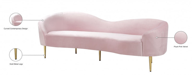 Ritz 85.5" Velvet Upholstered Sofa in Pink - 659Pink-S