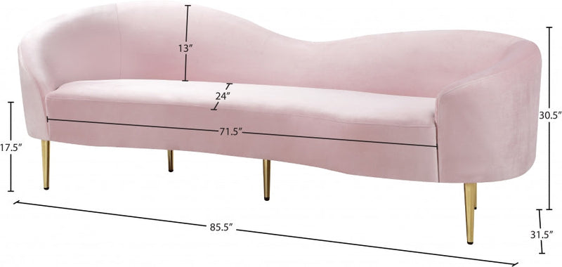 Ritz 85.5" Velvet Upholstered Sofa in Pink - 659Pink-S