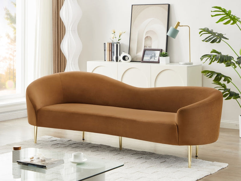 Ritz 85.5" Velvet Upholstered Sofa in Saddle - 659Saddle-S
