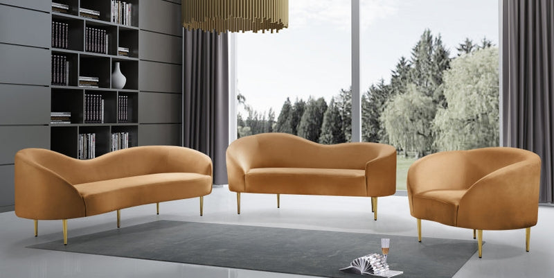 Ritz 85.5" Velvet Upholstered Sofa in Saddle - 659Saddle-S