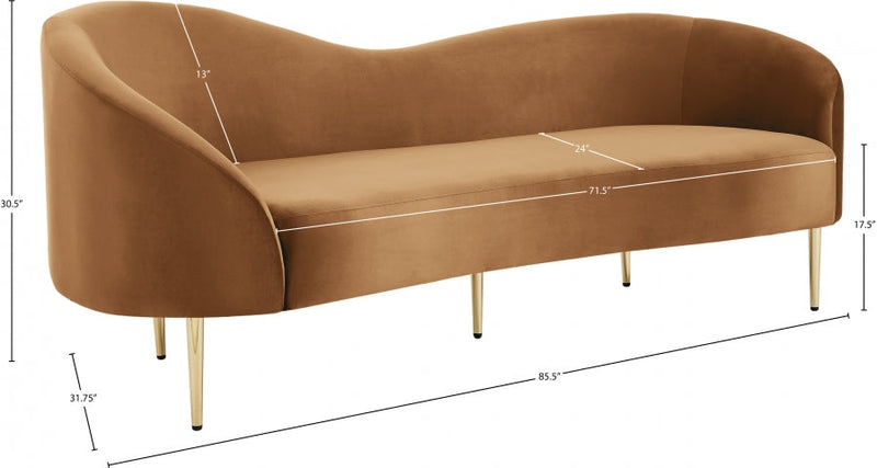 Ritz 85.5" Velvet Upholstered Sofa in Saddle - 659Saddle-S