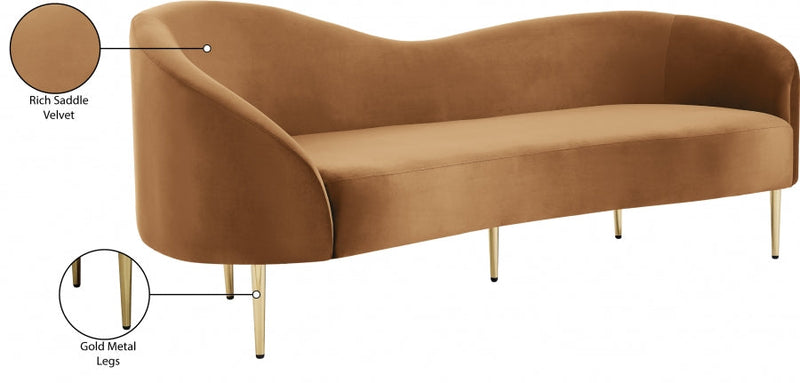 Ritz 85.5" Velvet Upholstered Sofa in Saddle - 659Saddle-S