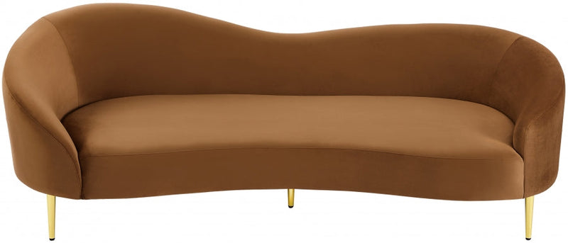 Ritz 85.5" Velvet Upholstered Sofa in Saddle - 659Saddle-S