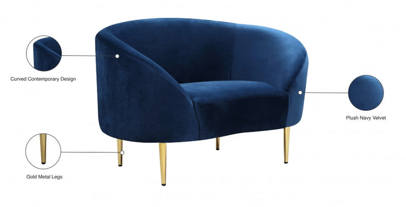 Ritz Velvet Upholstered Chair in Blue - 659Navy-C