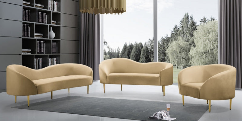 Ritz Velvet Upholstered Chair in Camel - 659Camel-C