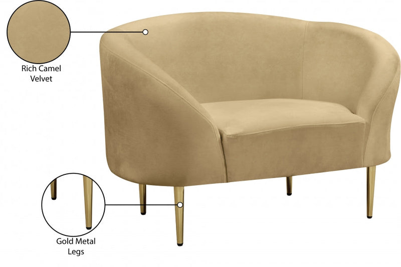 Ritz Velvet Upholstered Chair in Camel - 659Camel-C