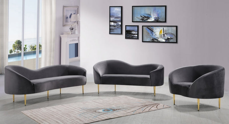 Ritz Velvet Upholstered Chair in Grey - 659Grey-C