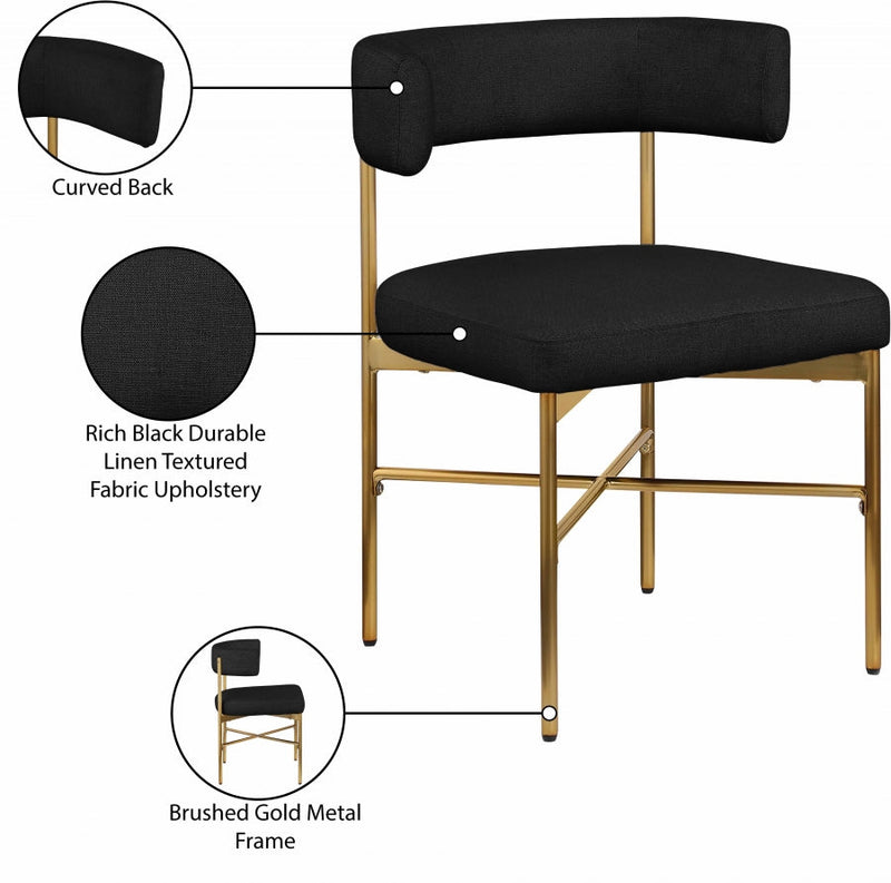 Rivage Linen Textured Fabric Upholstered Dining Chair in Black, Set of 2 - 926Black-C