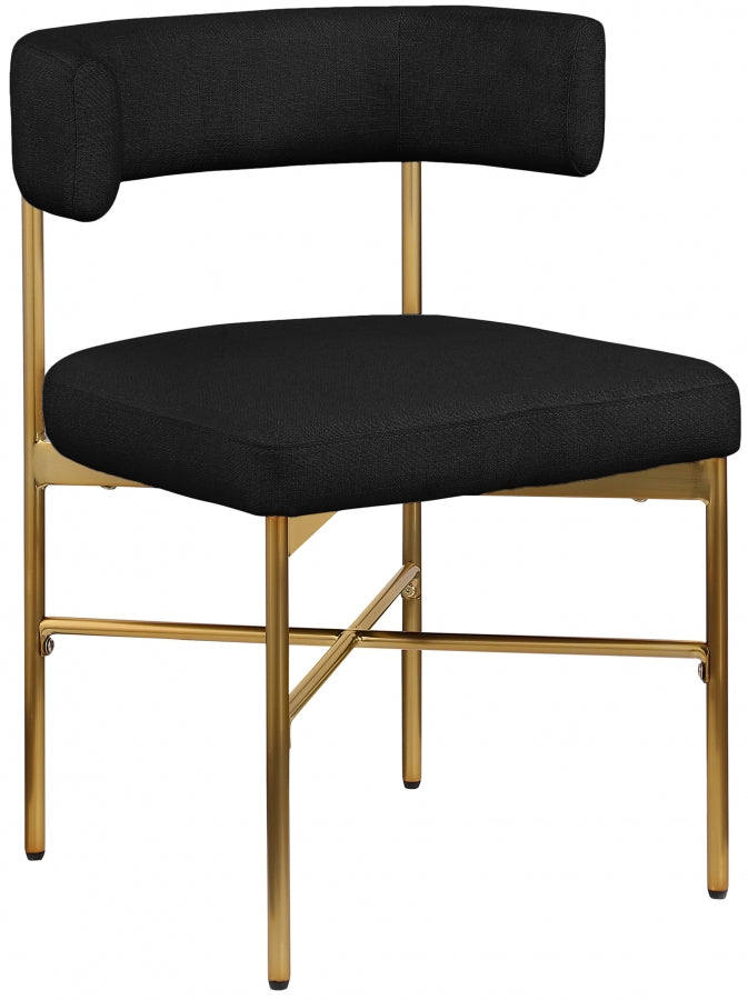 Rivage Linen Textured Fabric Upholstered Dining Chair in Black, Set of 2 - 926Black-C