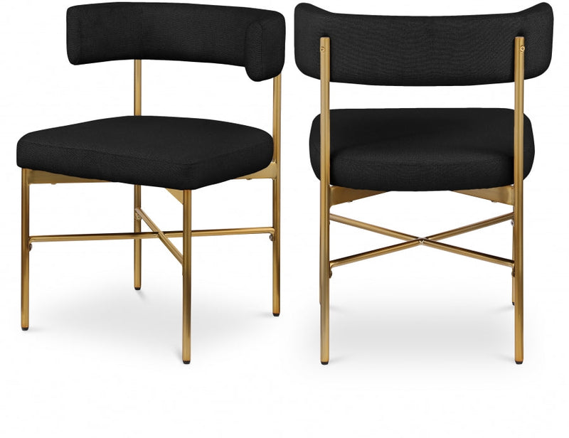 Rivage Linen Textured Fabric Upholstered Dining Chair in Black, Set of 2 - 926Black-C