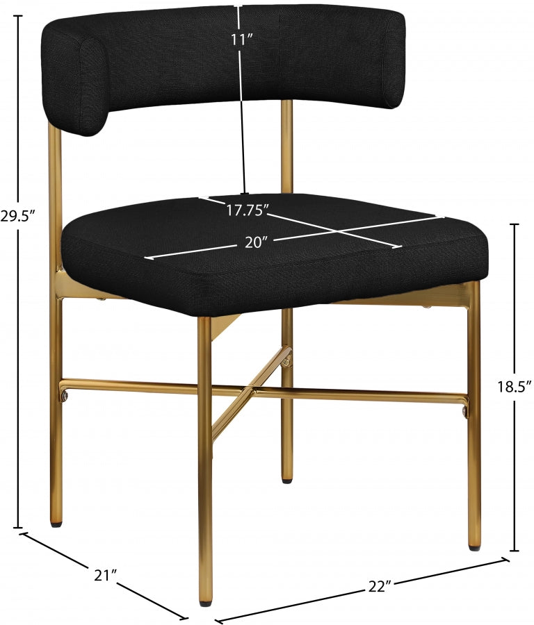Rivage Linen Textured Fabric Upholstered Dining Chair in Black, Set of 2 - 926Black-C