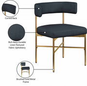 Rivage Linen Textured Fabric Upholstered Dining Chair in Blue, Set of 2 - 926Navy-C