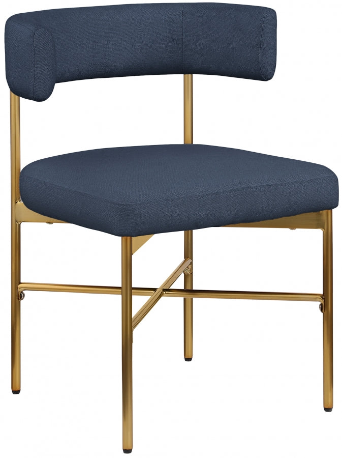 Rivage Linen Textured Fabric Upholstered Dining Chair in Blue, Set of 2 - 926Navy-C