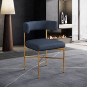 Rivage Linen Textured Fabric Upholstered Dining Chair in Blue, Set of 2 - 926Navy-C