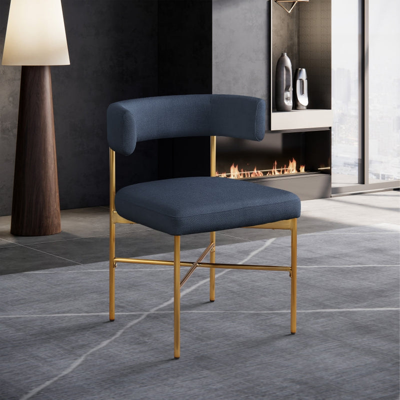 Rivage Linen Textured Fabric Upholstered Dining Chair in Blue, Set of 2 - 926Navy-C
