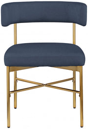 Rivage Linen Textured Fabric Upholstered Dining Chair in Blue, Set of 2 - 926Navy-C