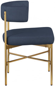 Rivage Linen Textured Fabric Upholstered Dining Chair in Blue, Set of 2 - 926Navy-C