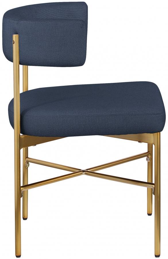 Rivage Linen Textured Fabric Upholstered Dining Chair in Blue, Set of 2 - 926Navy-C