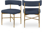 Rivage Linen Textured Fabric Upholstered Dining Chair in Blue, Set of 2 - 926Navy-C