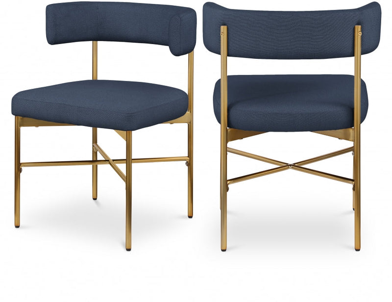 Rivage Linen Textured Fabric Upholstered Dining Chair in Blue, Set of 2 - 926Navy-C