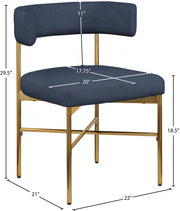 Rivage Linen Textured Fabric Upholstered Dining Chair in Blue, Set of 2 - 926Navy-C