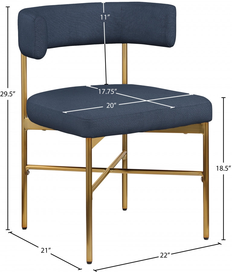 Rivage Linen Textured Fabric Upholstered Dining Chair in Blue, Set of 2 - 926Navy-C