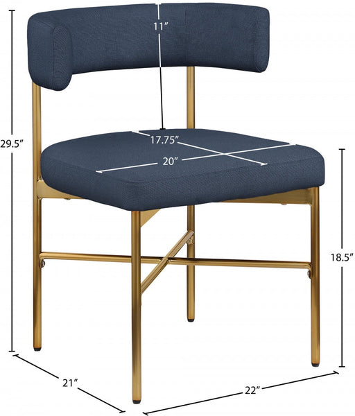 Rivage Linen Textured Fabric Upholstered Dining Chair in Blue, Set of 2 - 926Navy-C