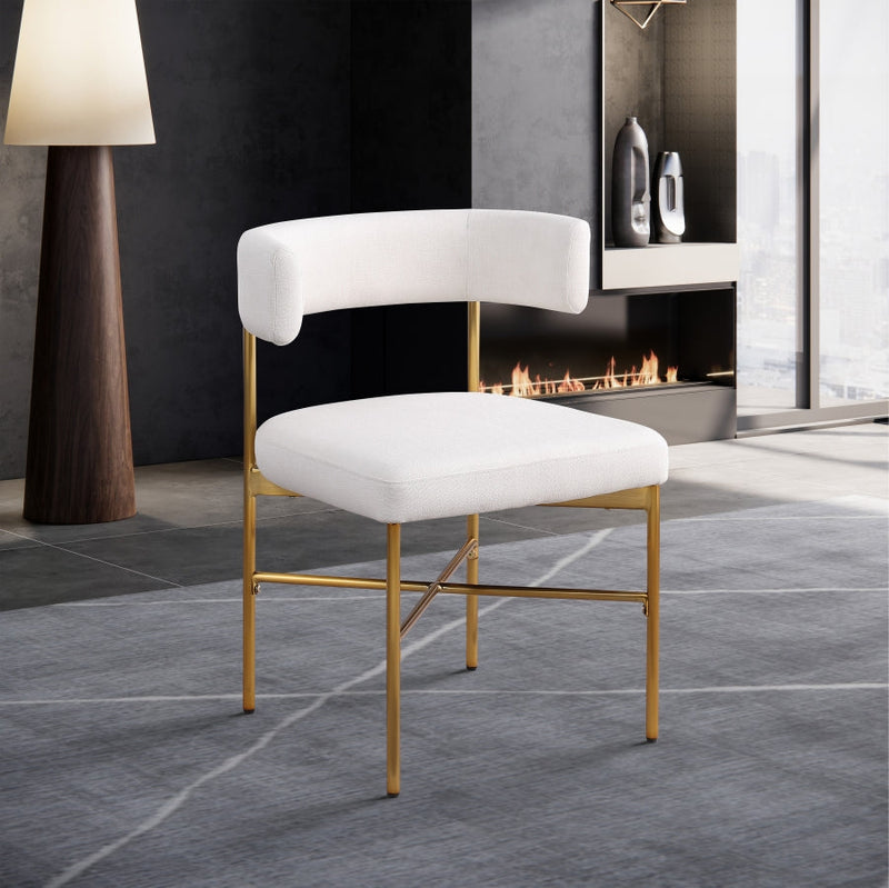 Rivage Linen Textured Fabric Upholstered Dining Chair in Cream, Set of 2 - 926Cream-C