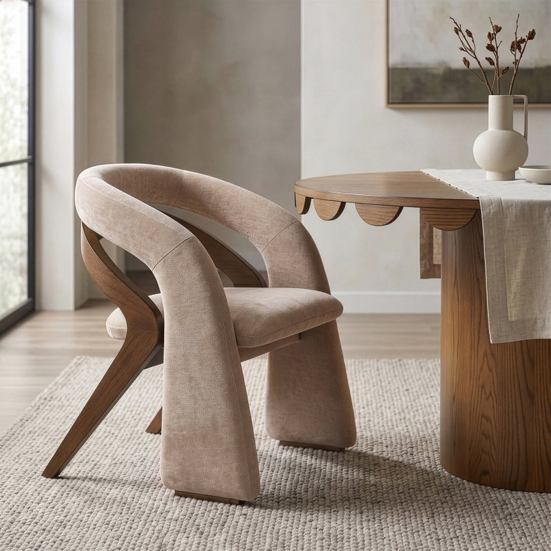 Riven Performance Fabric Upholstered Dining Chair in Beige - 77056Beige-C