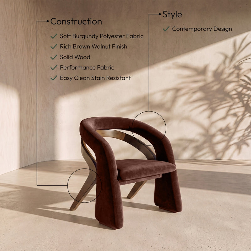 Riven Performance Fabric Upholstered Dining Chair in Burgundy - 77056Burg-C