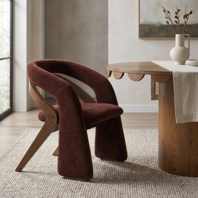 Riven Performance Fabric Upholstered Dining Chair in Burgundy - 77056Burg-C