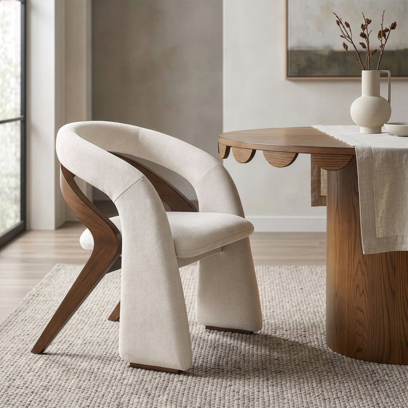 Riven Performance Fabric Upholstered Dining Chair in Cream - 77056Cream-C
