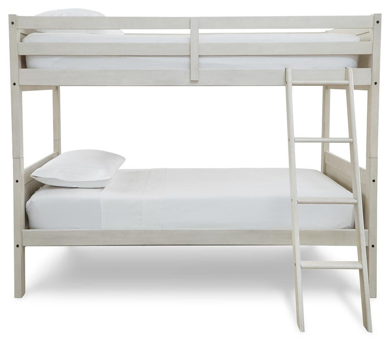 Robbinsdale Antique White Bunk Bed and Mattresses - B742B45