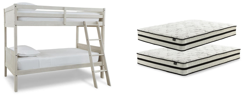 Robbinsdale Antique White Bunk Bed and Mattresses - B742B45