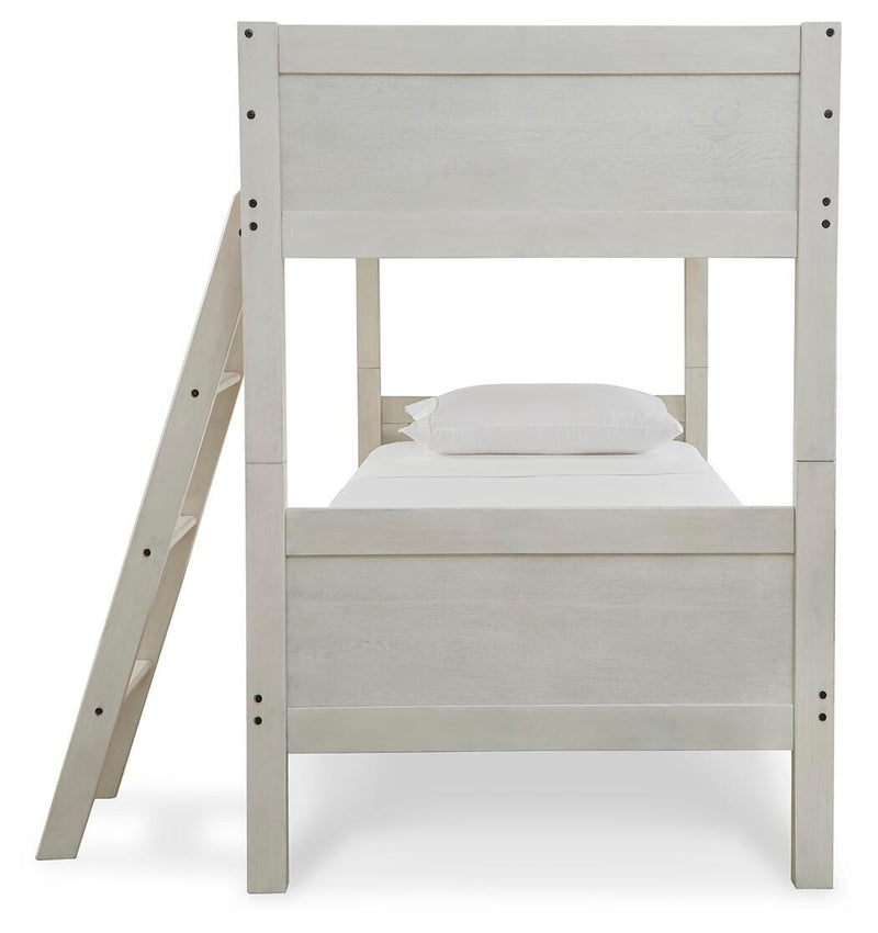 Robbinsdale Antique White Bunk Bed and Mattresses - B742B45