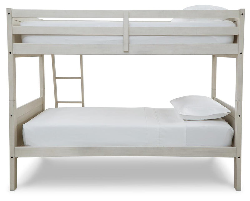 Robbinsdale Antique White Bunk Bed and Mattresses - B742B45