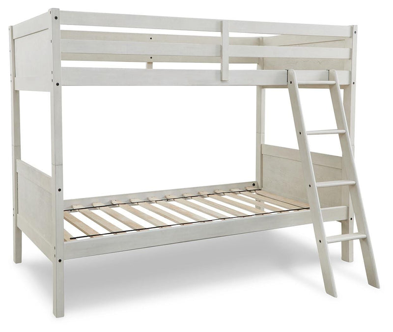 Robbinsdale Antique White Bunk Bed and Mattresses - B742B45