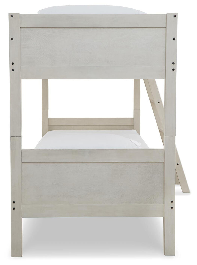 Robbinsdale Antique White Bunk Bed and Mattresses - B742B45