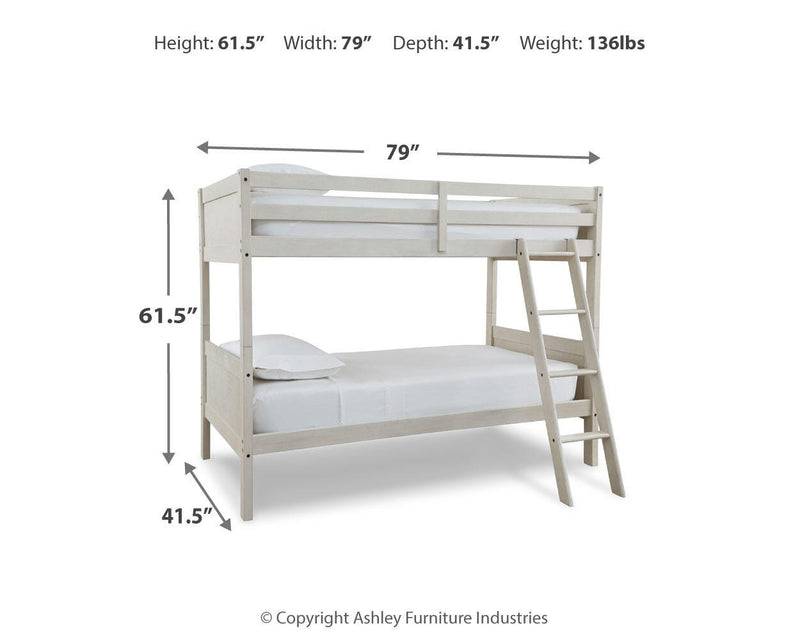 Robbinsdale Antique White Bunk Bed and Mattresses - B742B45
