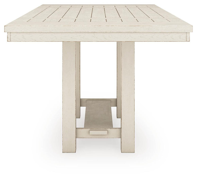 Robbinsdale Antique White Counter Height Dining Table, 2 Barstools, Bench and Server - D642D8