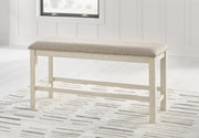 Robbinsdale Antique White Counter Height Dining Table, 2 Barstools, Bench and Server - D642D8