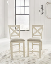 Robbinsdale Antique White Counter Height Dining Table, 2 Barstools, Bench and Server - D642D8